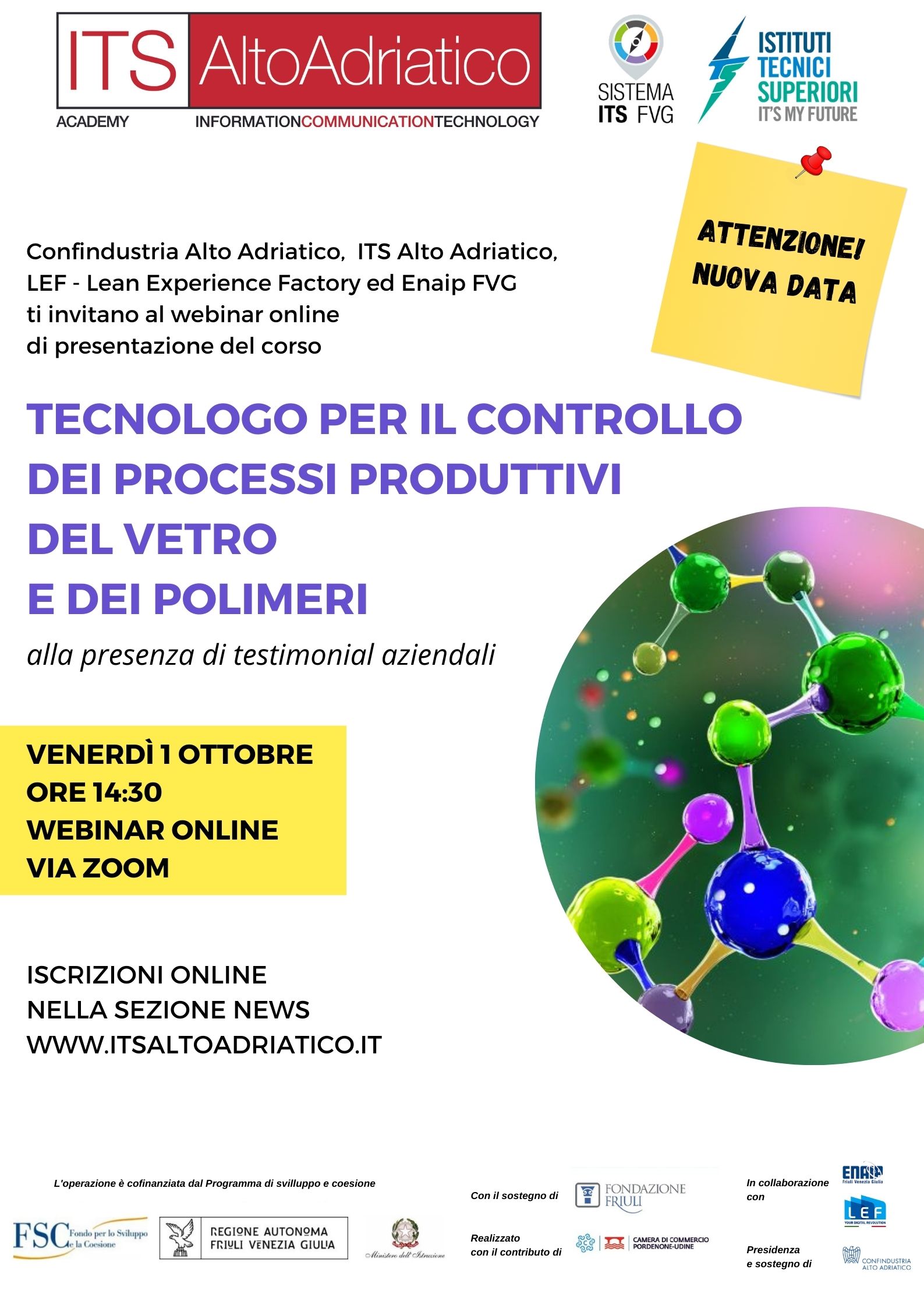Rinviato a venerdì 1 ottobre ore 14:30 il nuovo incontro di presentazione del 1° corso ITS in Italia dedicato al controllo dei processi produttivi di vetro e polimeri