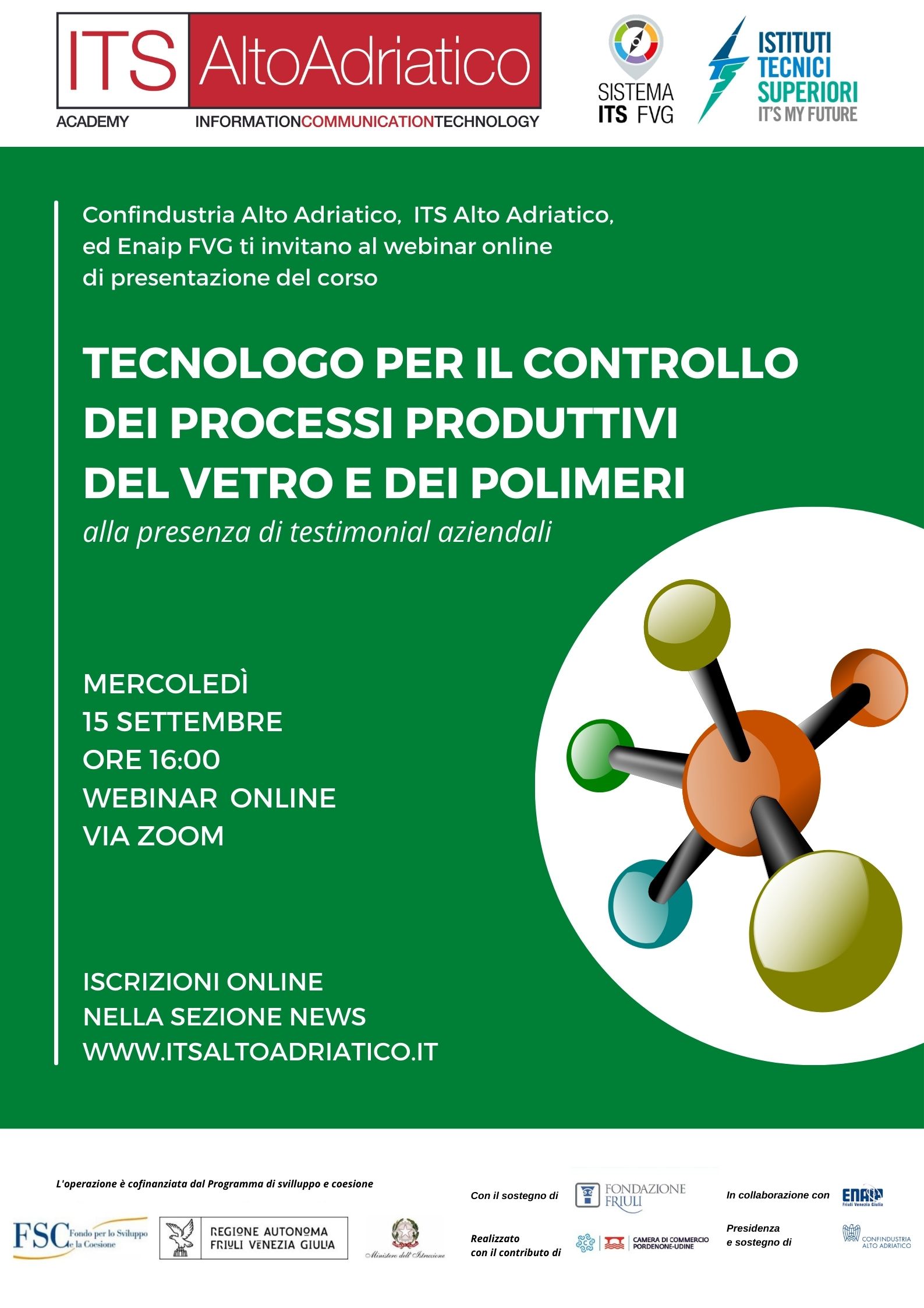 Mercoledì 15 settembre anteprima del 1° corso ITS in Italia dedicato al vetro-polimeri