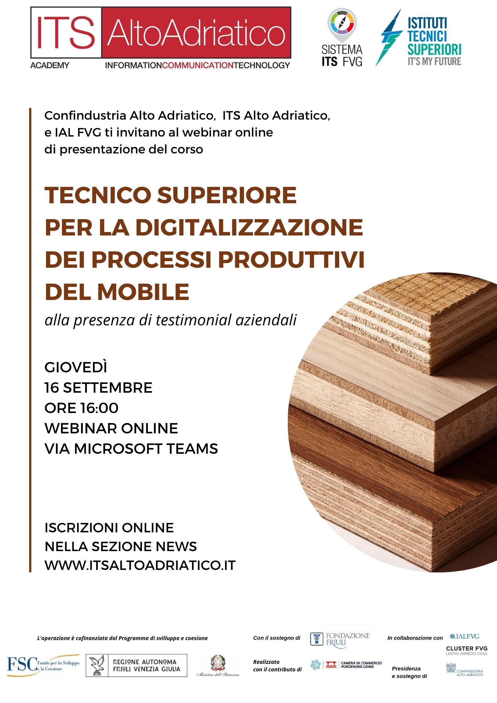 Giovedì 16 settembre anteprima del 1° corso ITS in Italia dedicato all’ambito ICT nei processi produttivi del settore mobile